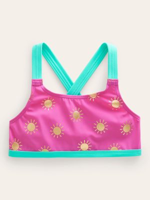 Cross Back Bikini Top-Tickled Pink Gold Foil Suns