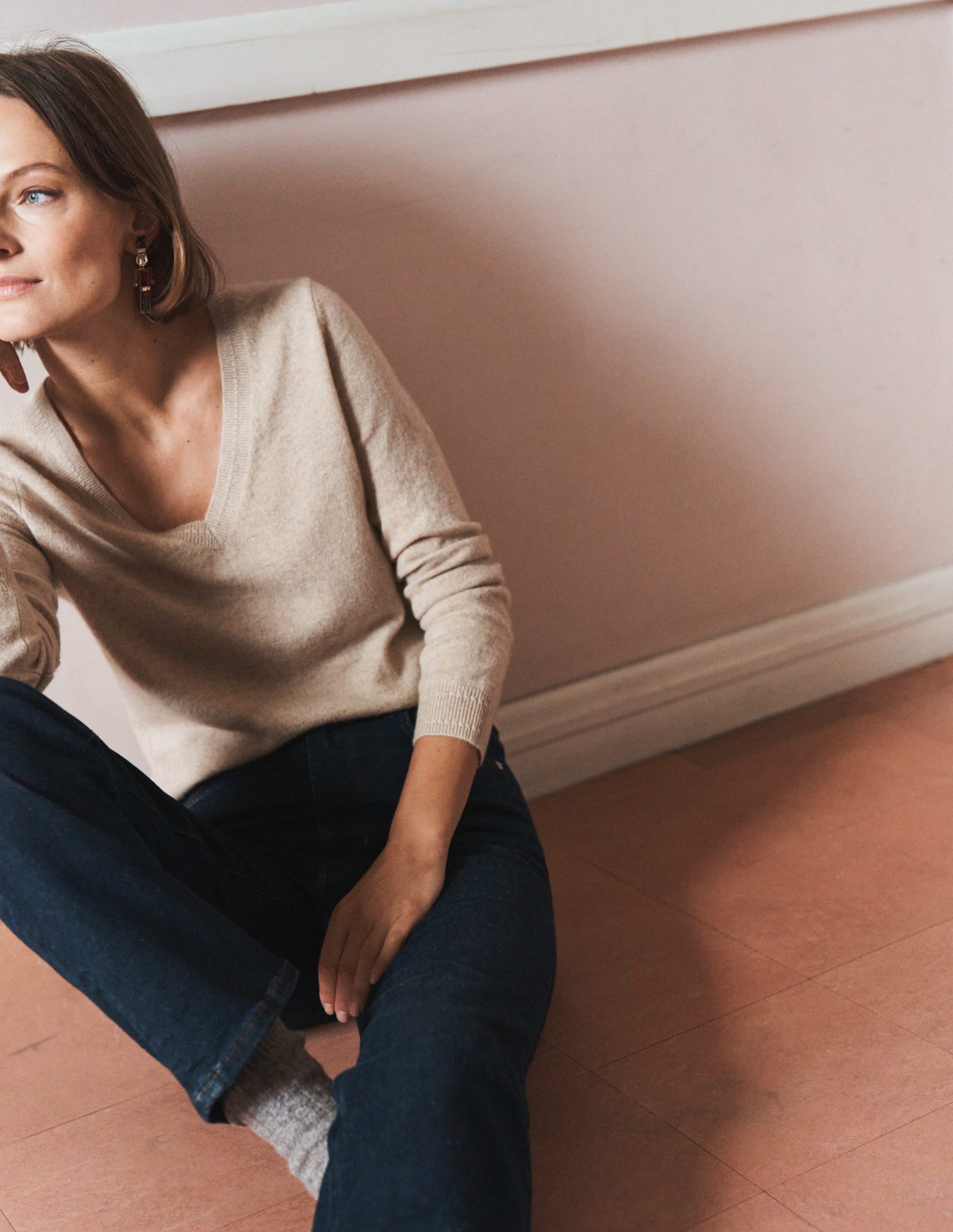 Eva Cashmere V-neck Jumper-Chinchilla Melange - Image 5