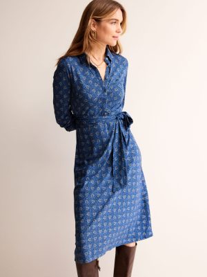 Laura Jersey Midi Shirt Dress-Azure. Celosia Bud