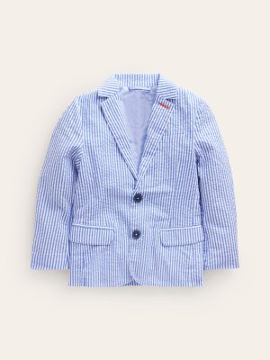 Seersucker Blazer-Vintage Blue / Ivory Stripe