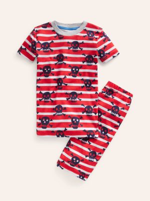 Snug Short John Pyjamas-Salsa Red Skull Stripe