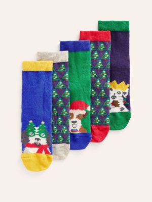 Socks 5 Pack-Multi Festive Dogs