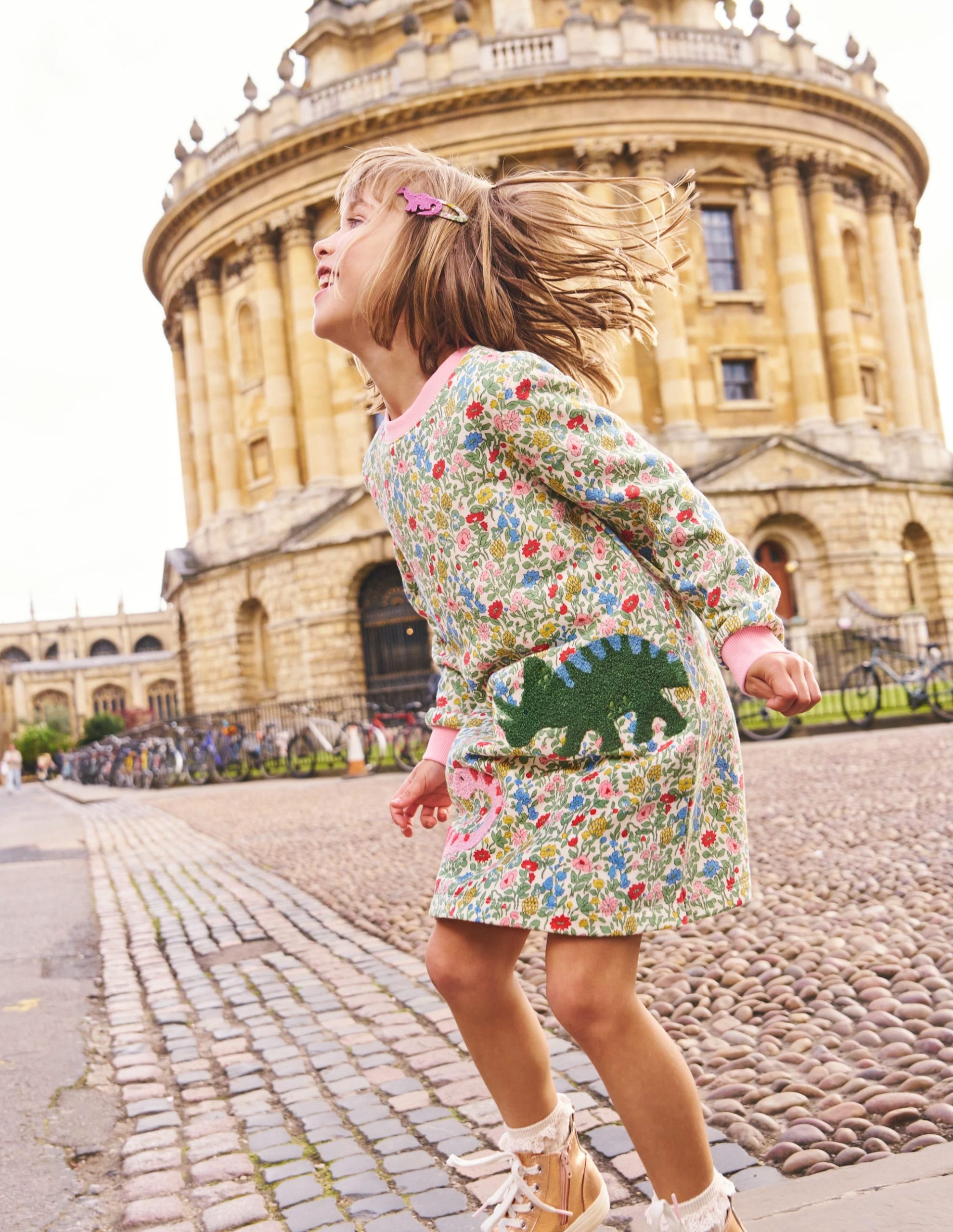 Ida Sweatshirt Appliqu?? Dress-Multi Meadow Floral Dinosaurs - Image 4