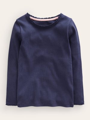 Ribbed Long Sleeve T-shirt-Starboard Blue