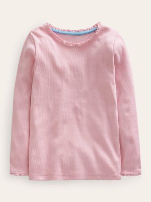 Ribbed Long Sleeve T-shirt-French Pink