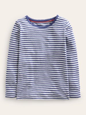 Long Sleeve Pointelle Top-Starboard Blue/Soft Ivory