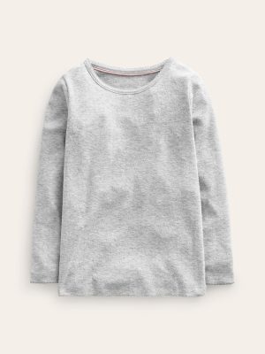 Long Sleeve Pointelle Top-Grey Marl