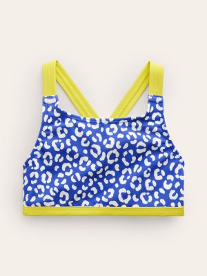 Cross Back Bikini Top-Blue Leopard