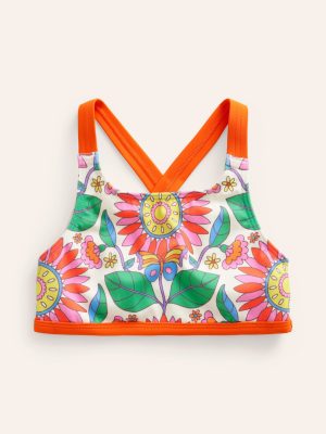 Cross Back Bikini Top-Multi Daisy Vine