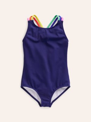 Rainbow Cross-Back Swimsuit-College Navy