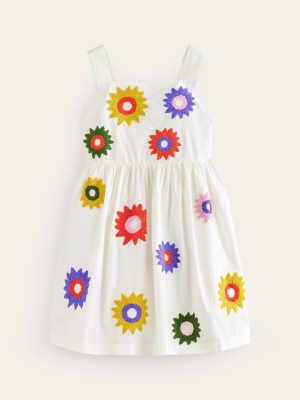 Textured Appliqu?? Dress-Ivory Flowers