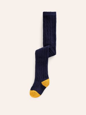 Cable Knit Tights-College Navy