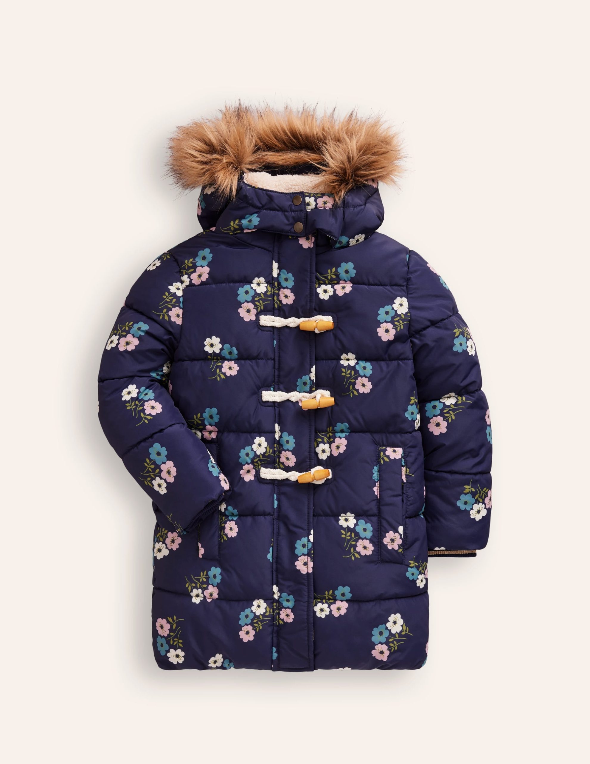 Longline Padded Coat-College Navy Posy - Image 4