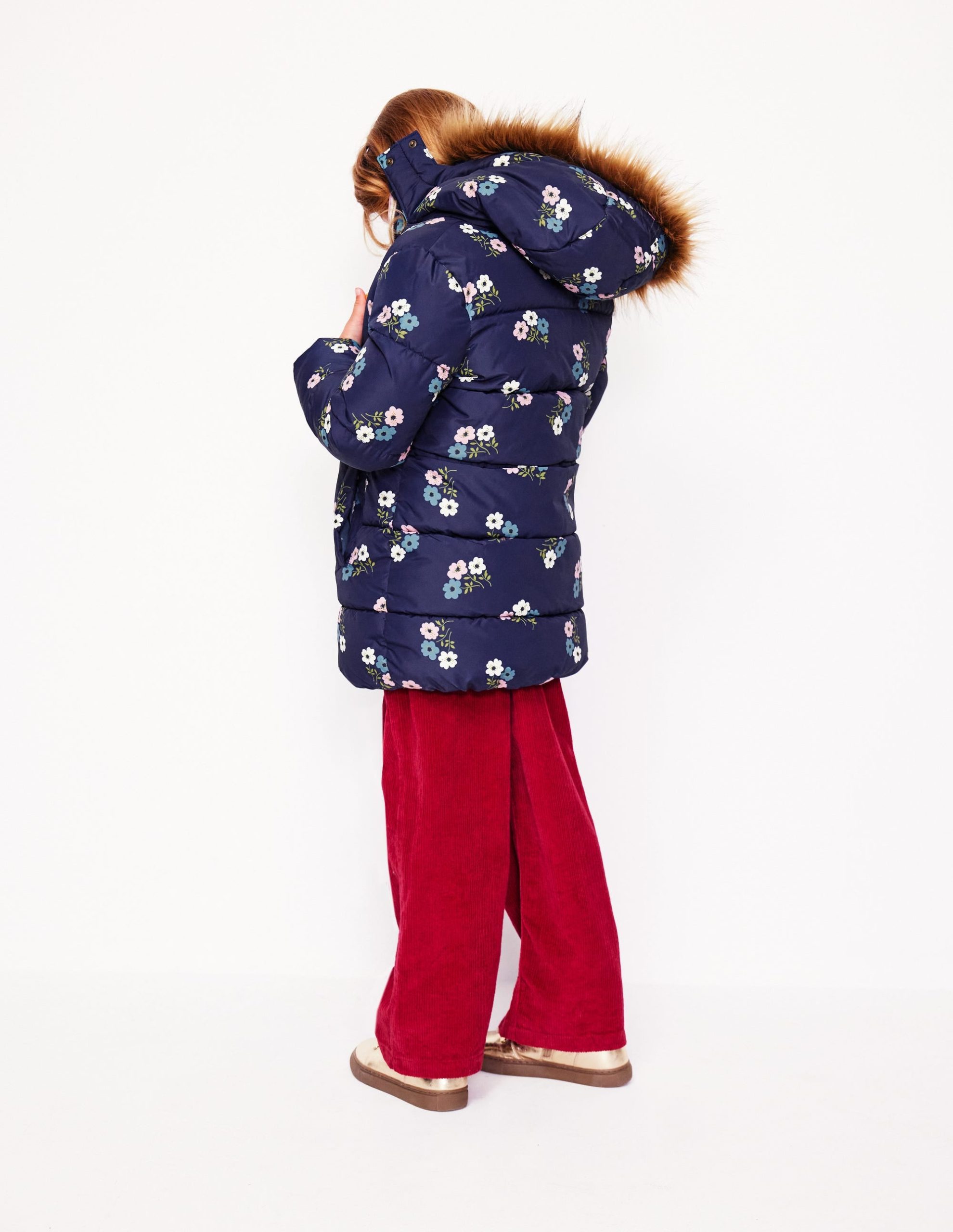 Longline Padded Coat-College Navy Posy - Image 3