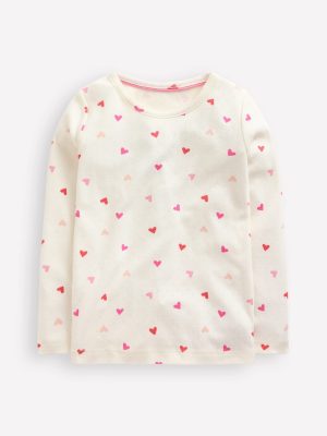 Long Sleeve Pointelle Top-Soft Ivory Hearts