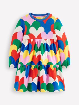 Tiered Sweatshirt Dress-Multi Collage Hearts