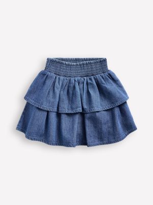Tiered Woven Skirt-Chambray