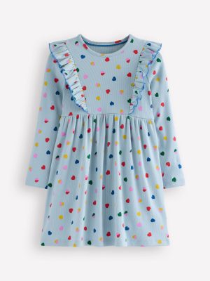 Ruffle Rib Jersey Dress-Vintage Blue Confetti Heart