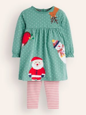 Jersey Dress and Legging Set-Eucalyptus Pin Spot / Blush