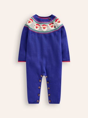Fair Isle Knitted Romper-Starboard Blue Fair Isle