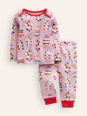 Snug Long John Pyjamas-Vintage Pink Trees