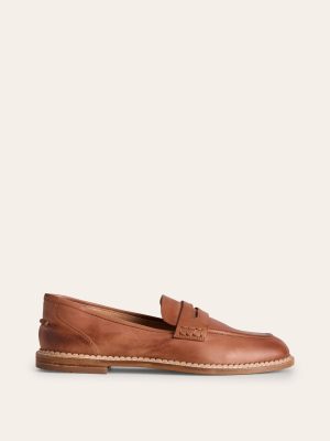 Nya Penny Loafers-Tan Burnished Leather