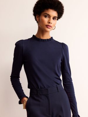 Supersoft Frill Detail Top-Navy