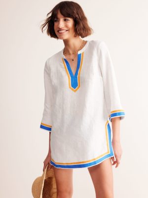 Neck Detail Tunic Top-White. Surf the Web