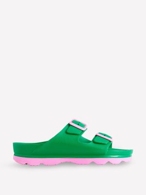 Lyla Double Buckle Sliders-Rich Emerald/Soft Pink