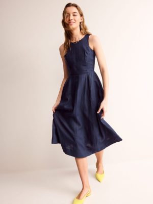 Carla Linen Midi Dress-Navy
