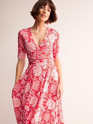 Kassidy Jersey Midi Dress-Poppy Red. Gardenia Swirl