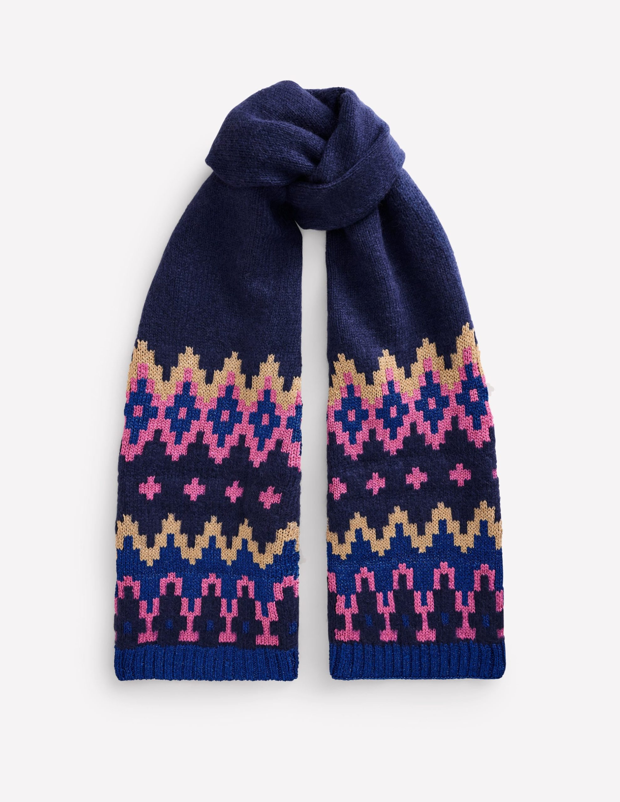 Chunky Fair Isle Scarf-Navy - Image 2