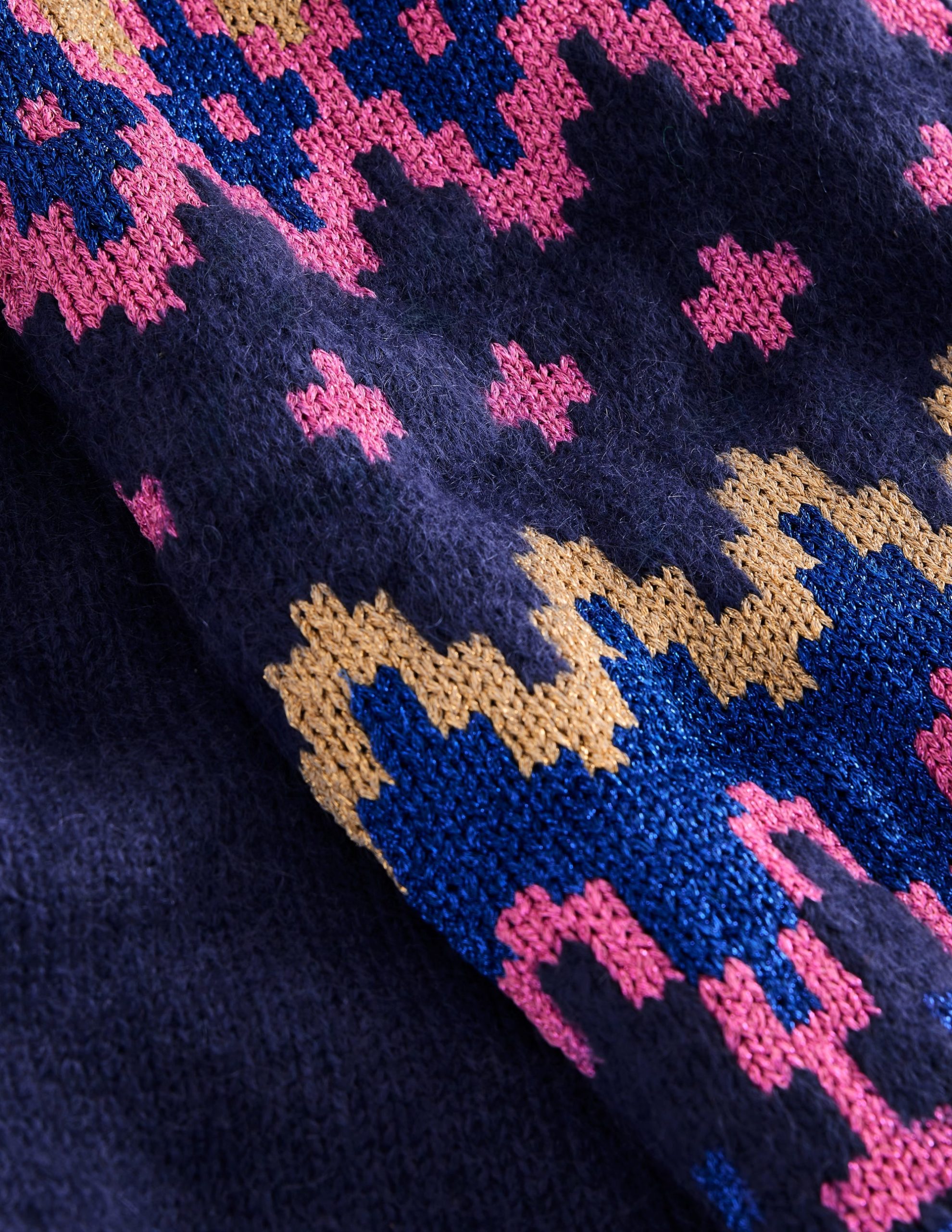 Chunky Fair Isle Scarf-Navy - Image 3