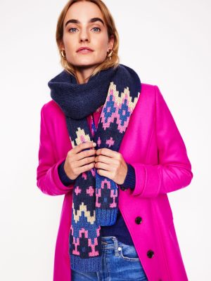 Chunky Fair Isle Scarf-Navy