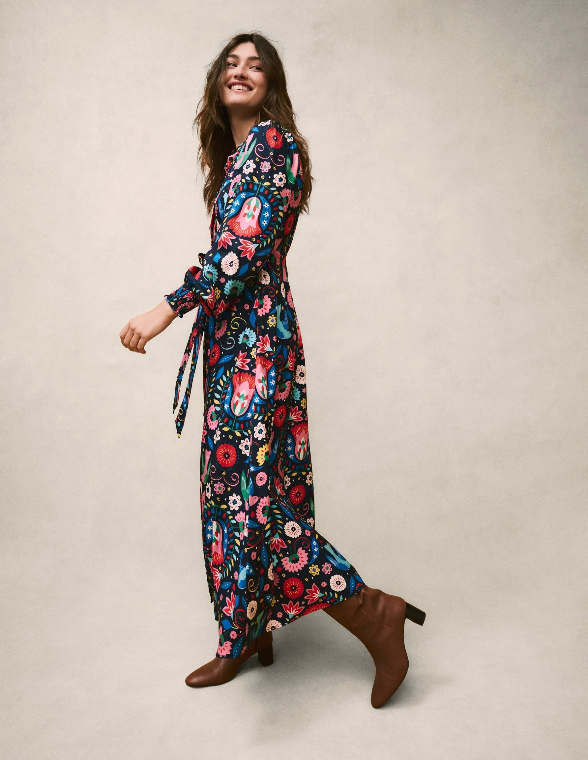 Ruby Collarless Shirt Dress-French Navy. Decorative Garden - Image 2