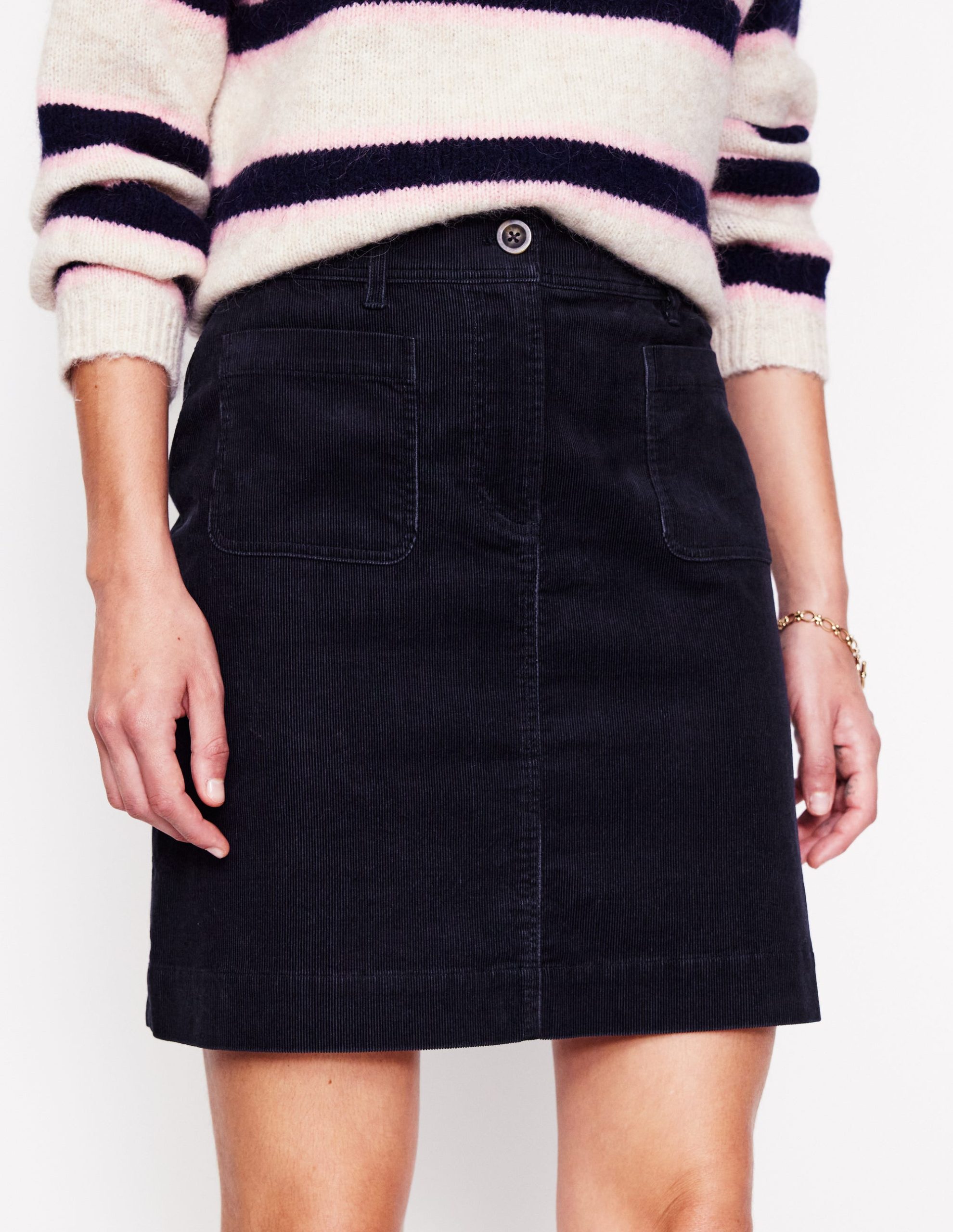 Estella Cord Skirt-Navy - Image 4