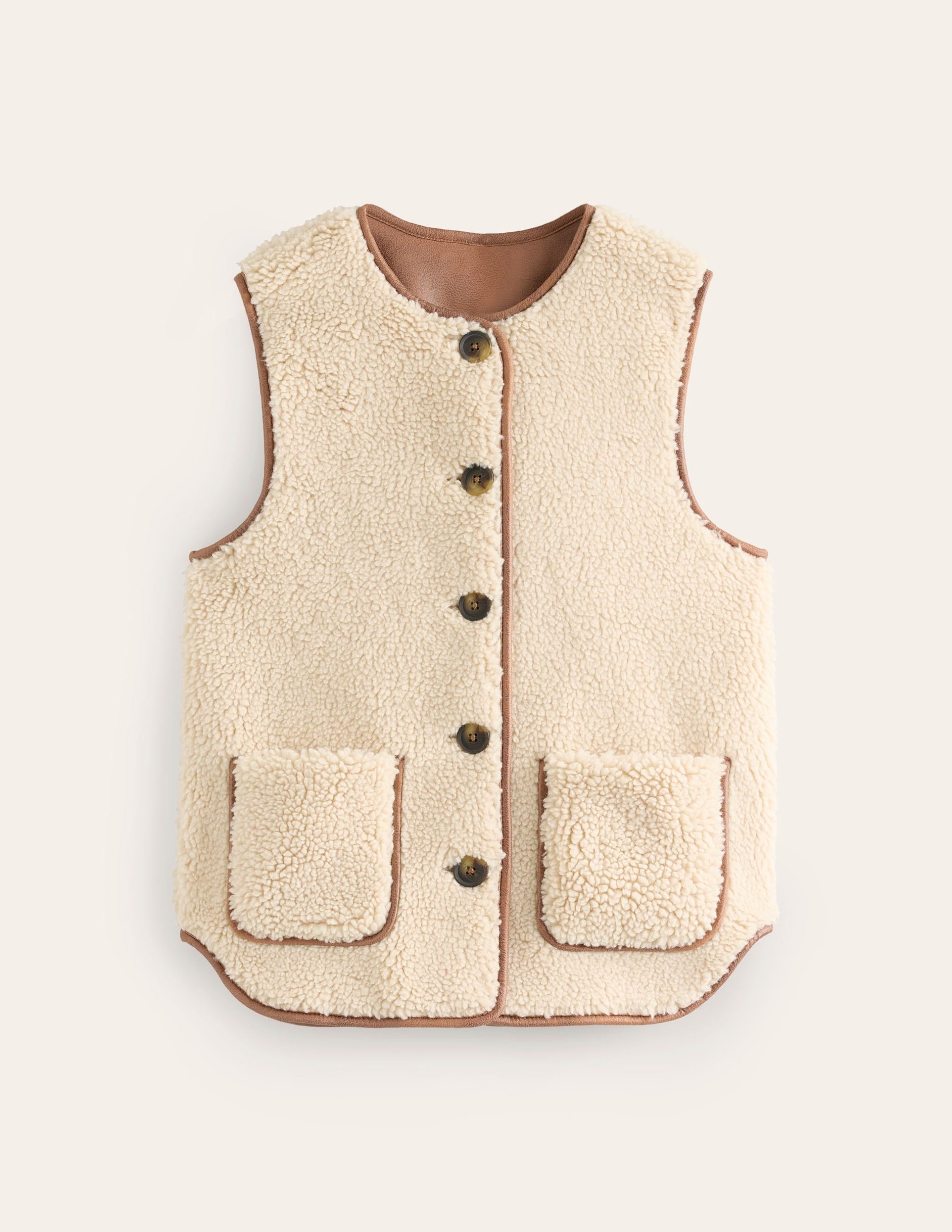 Clerkenwell Borg Button Gilet-Natural Faux Fur - Image 6