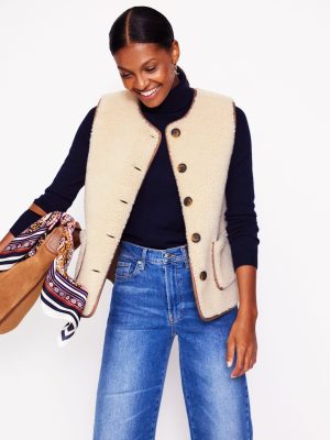 Clerkenwell Borg Button Gilet-Natural Faux Fur