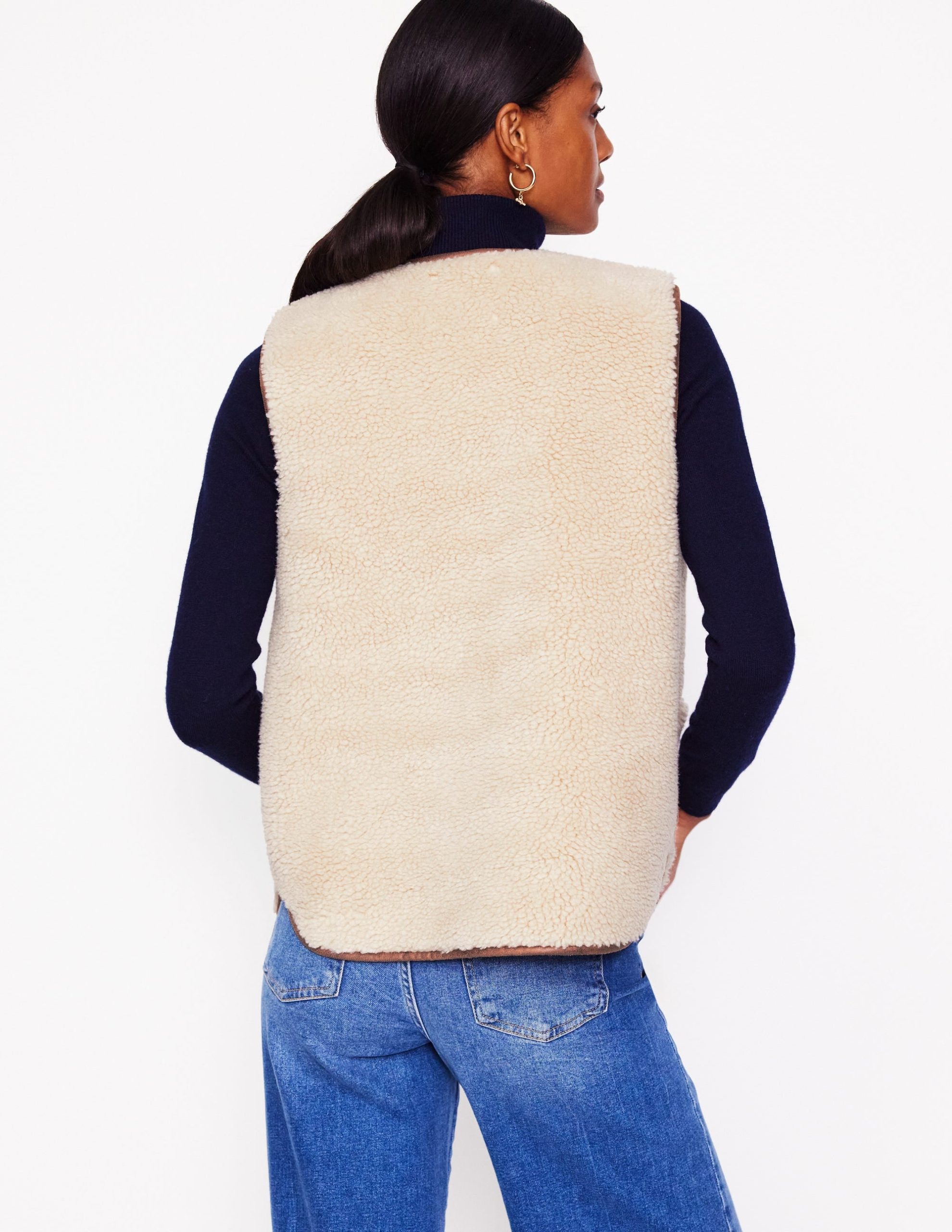 Clerkenwell Borg Button Gilet-Natural Faux Fur - Image 3