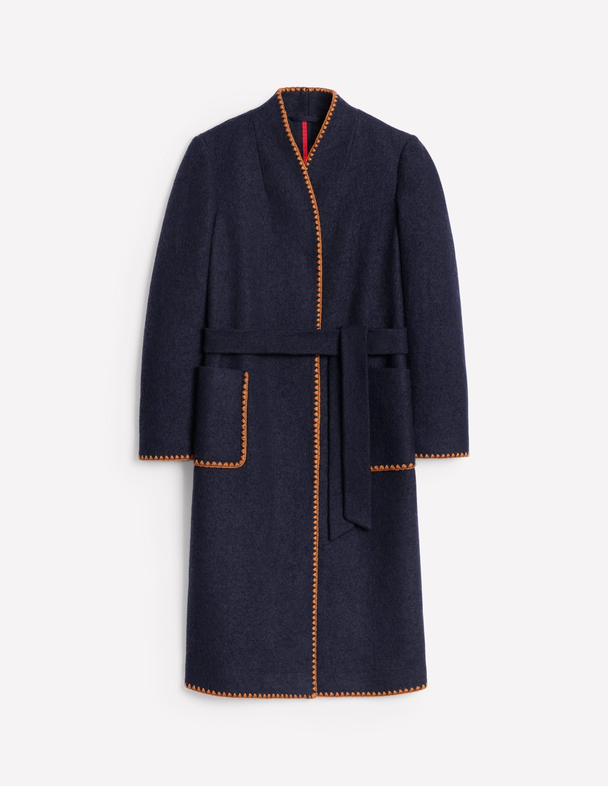 Blanket Stitch Wrap Coat-Navy - Image 6