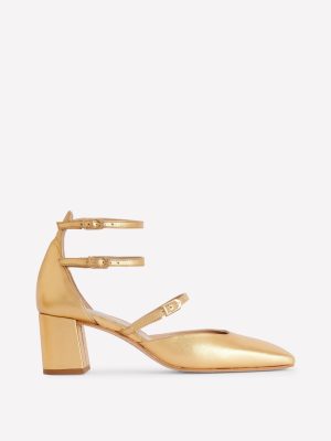 Multi Strap Block Heel Pump-Gold