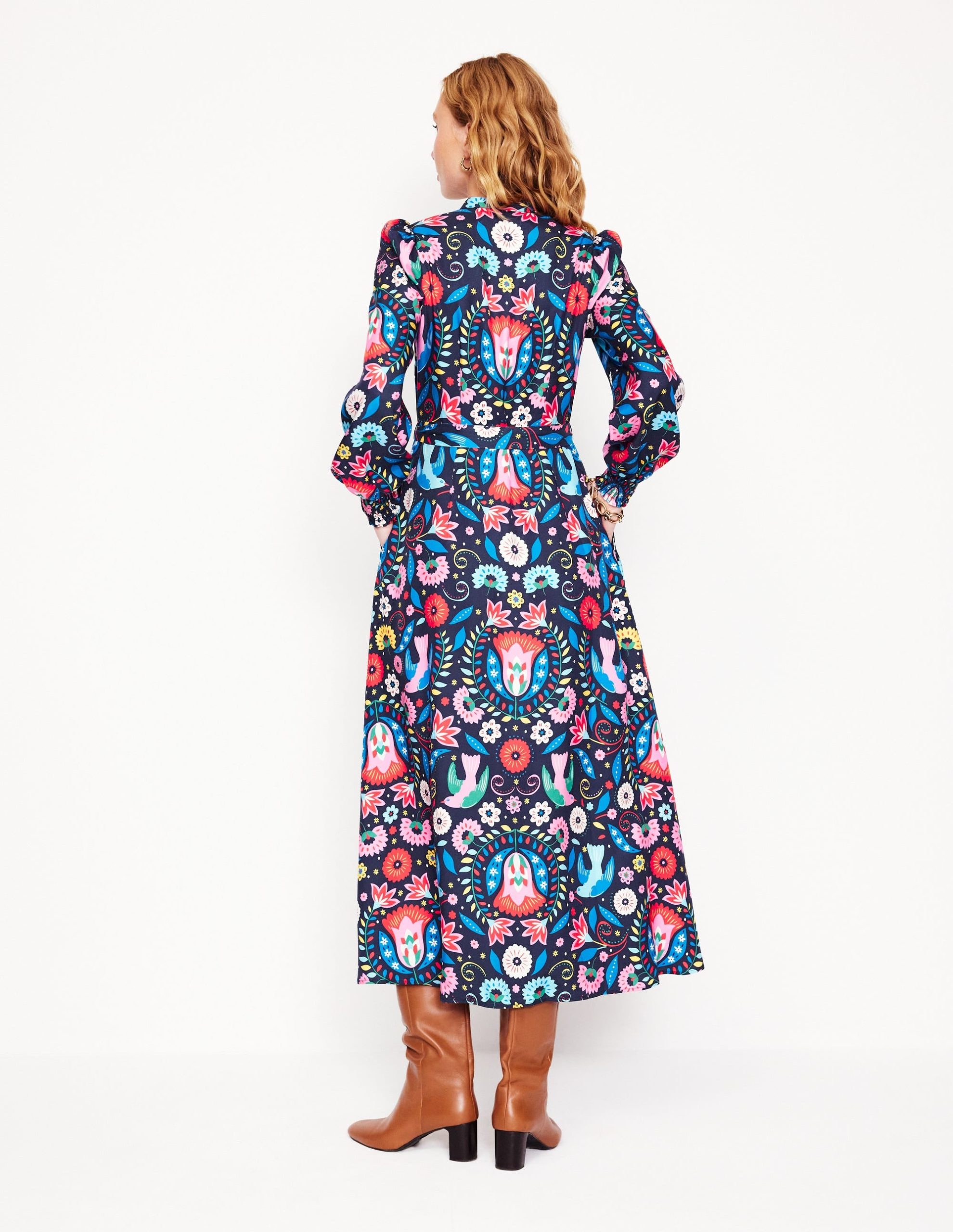 Ruby Collarless Shirt Dress-French Navy. Decorative Garden - Image 5