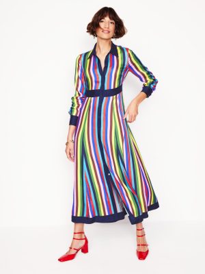 Empire Shirt Dress-Blue. Chestnut Multistripe