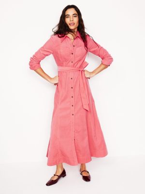Tess Cord Midi Shirt Dress-Azalea Pink
