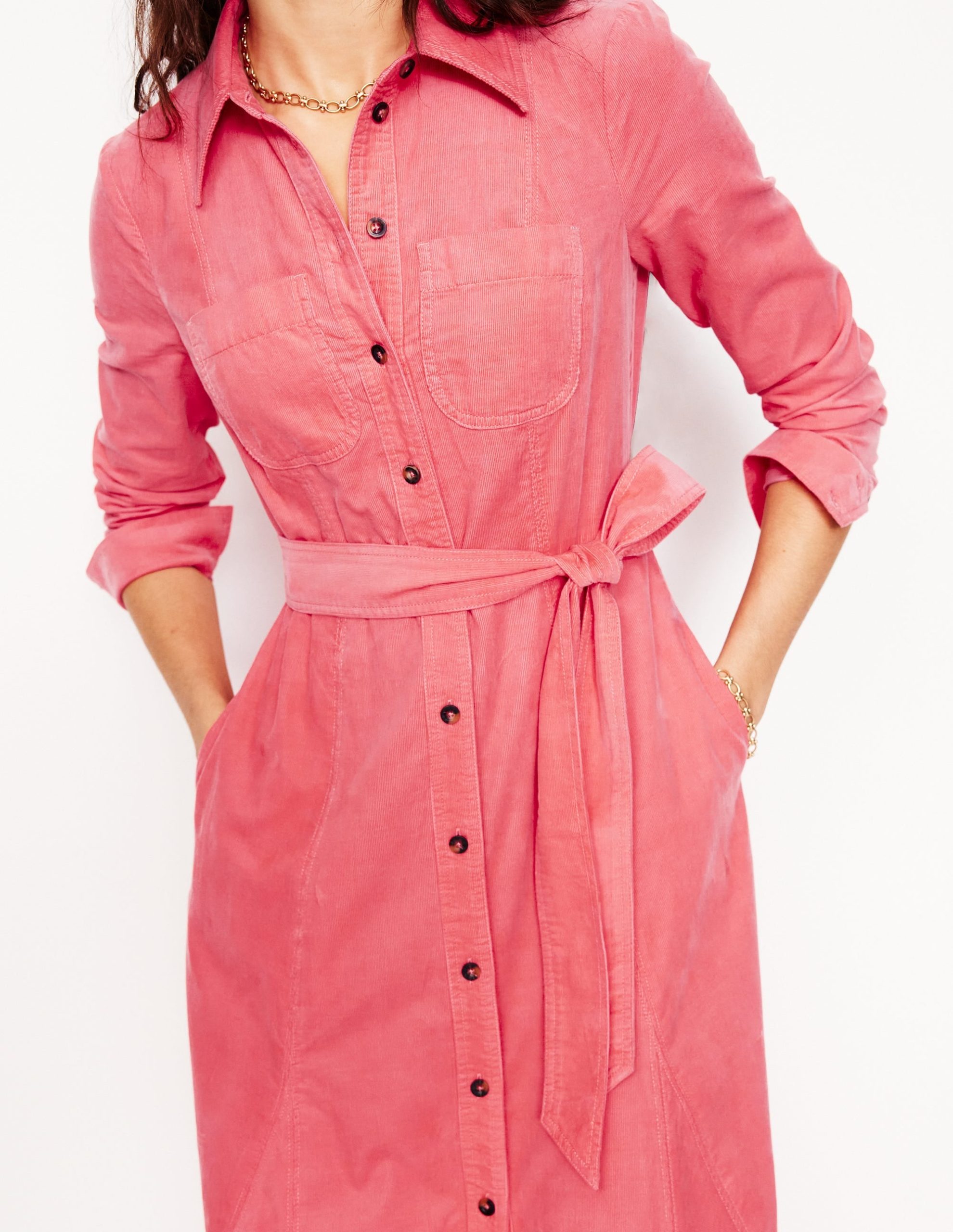 Tess Cord Midi Shirt Dress-Azalea Pink - Image 2
