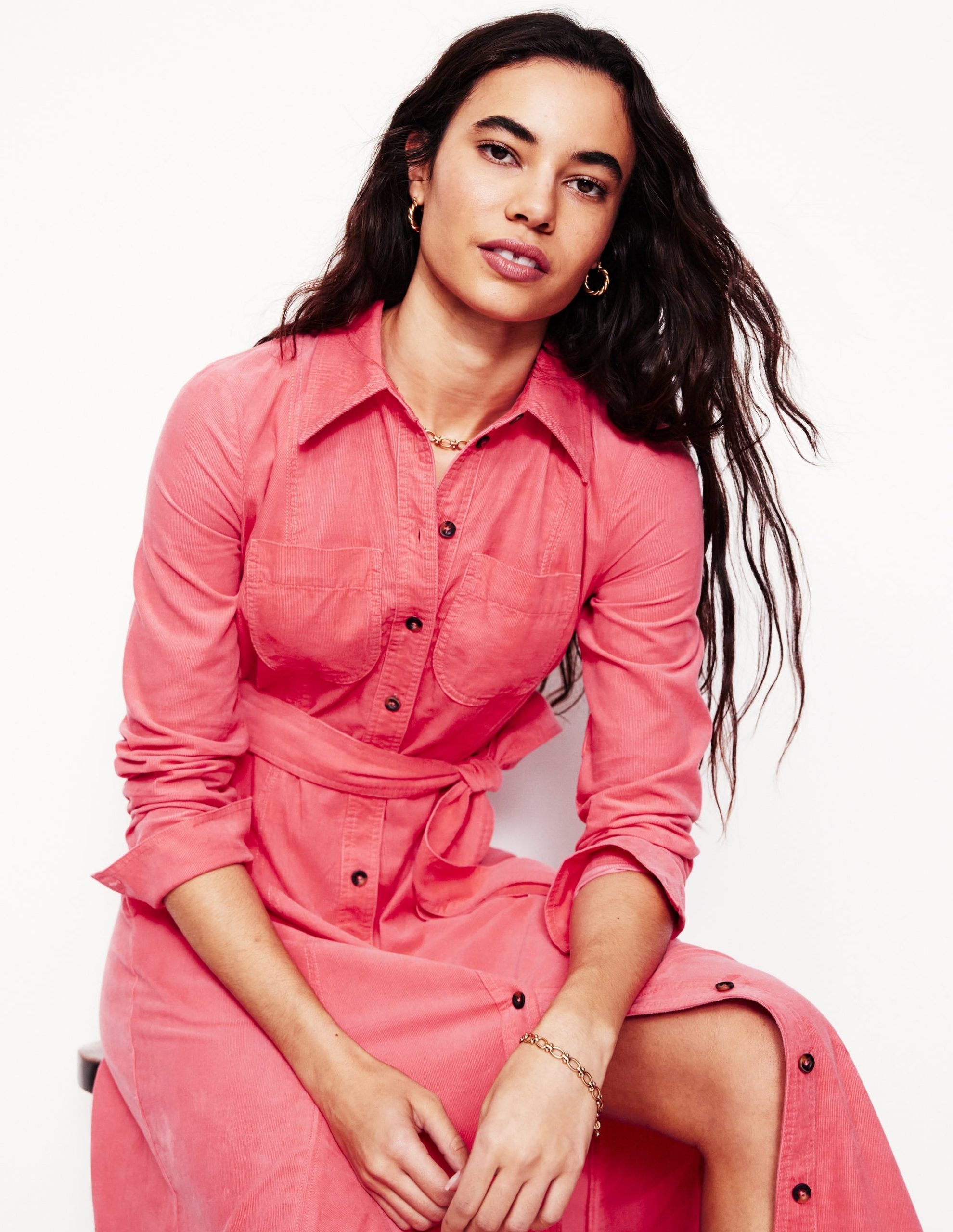 Tess Cord Midi Shirt Dress-Azalea Pink - Image 4