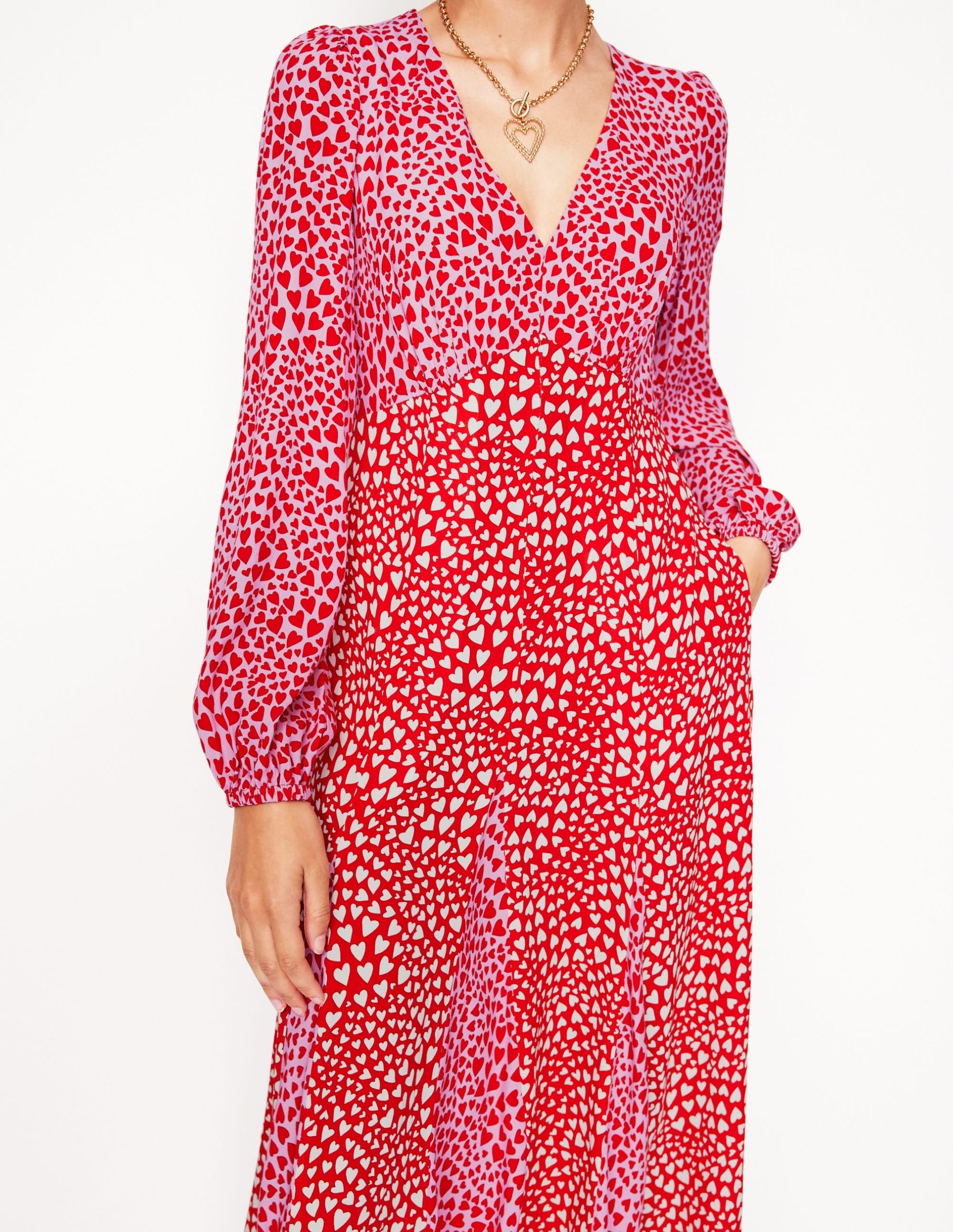 Lisa Long Sleeve Tea Dress-Pink. Heart Cluster - Image 3