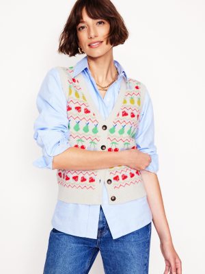 Edie Fair Isle Waistcoat-Ecru Marl. Fruit