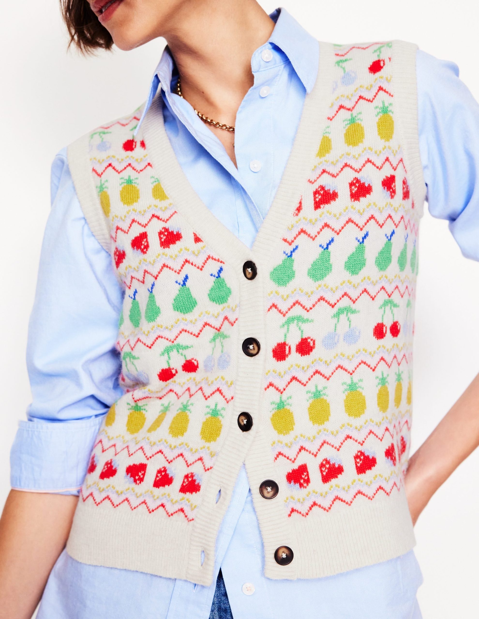 Edie Fair Isle Waistcoat-Ecru Marl. Fruit - Image 2