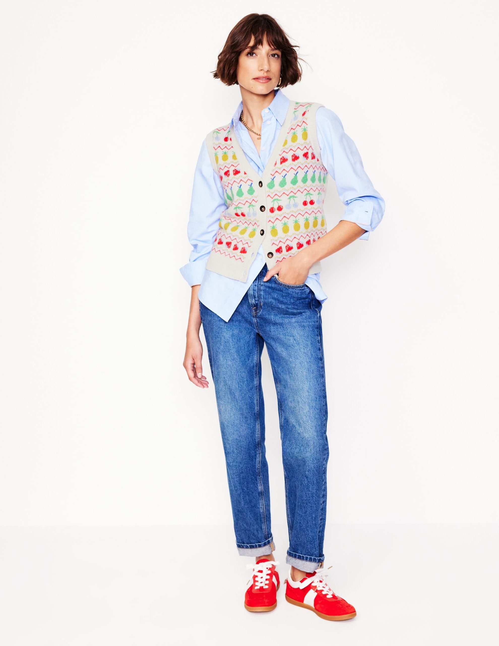 Edie Fair Isle Waistcoat-Ecru Marl. Fruit - Image 4